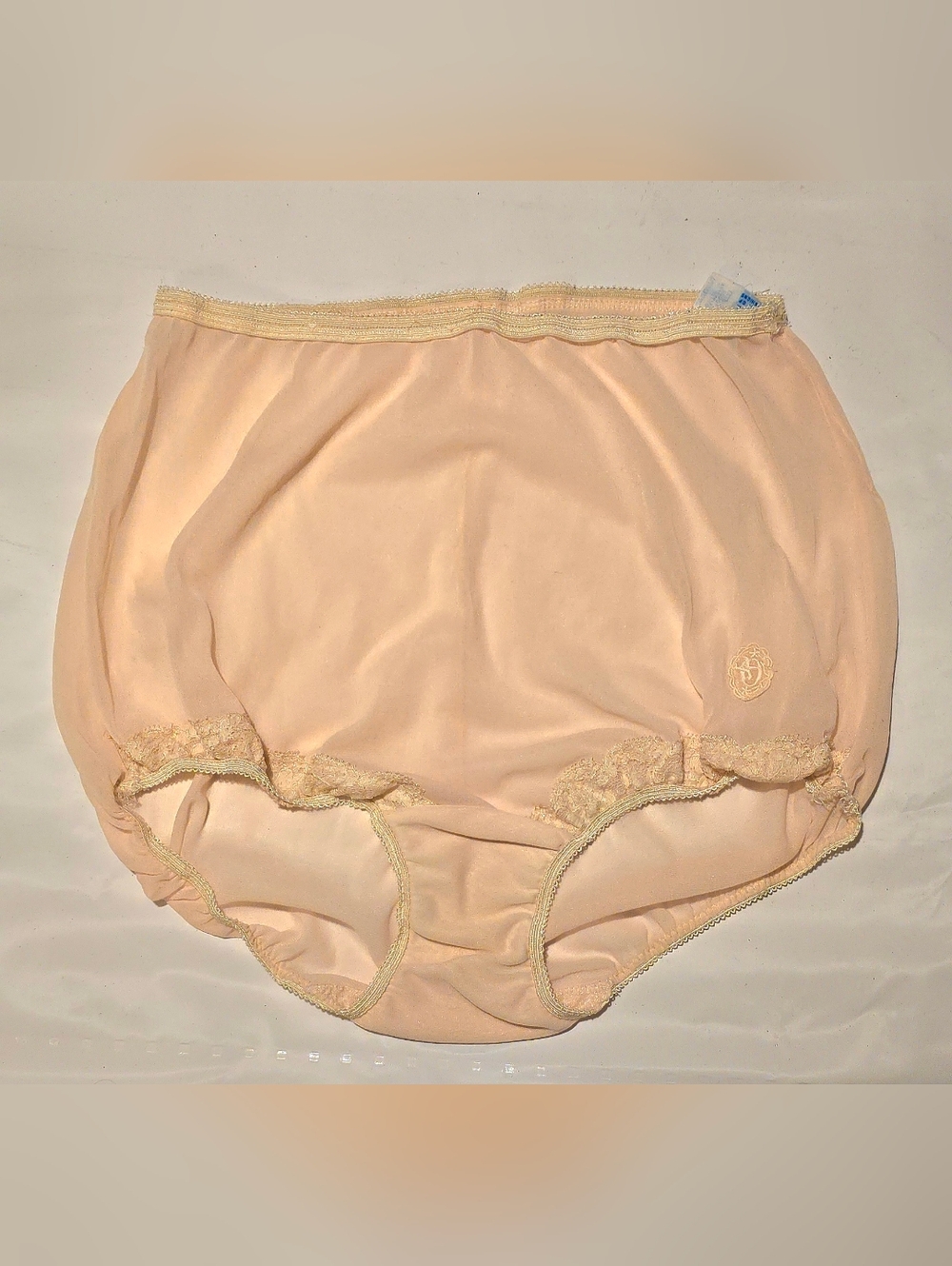 BOGO Vintage 1968 High-Waist Lace-Trim Sheer Briefs Olga Monogram and Tag